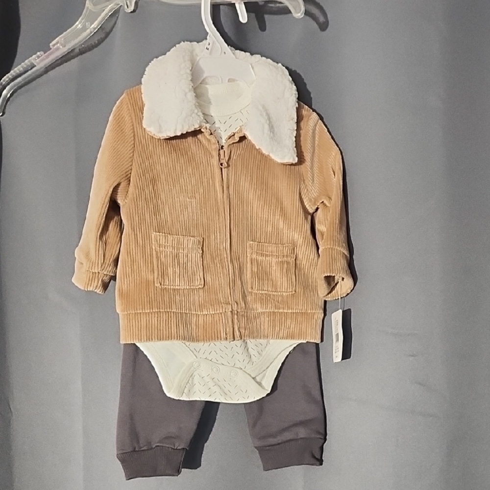 NWT Sterling Baby 3 Piece Set Tan Corduroy Baby Jacket with White Collar